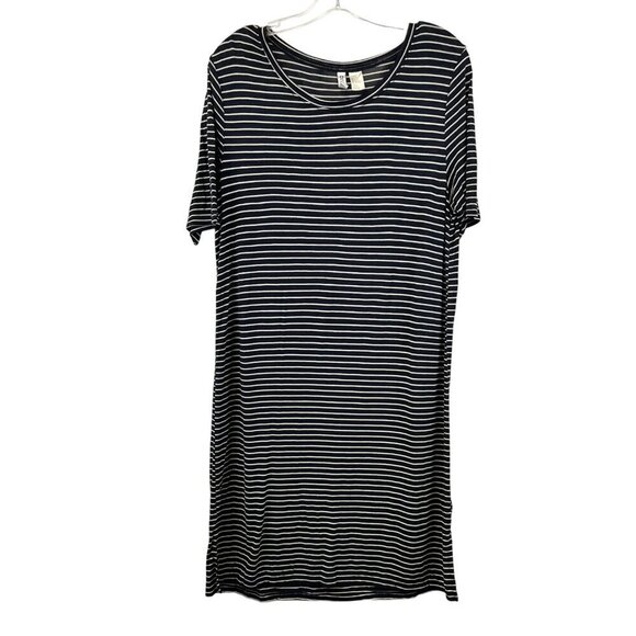 H&M Womens Short Sleeve Round Neck Navy/White Striped Shift Dress S - Picture 1 of 8